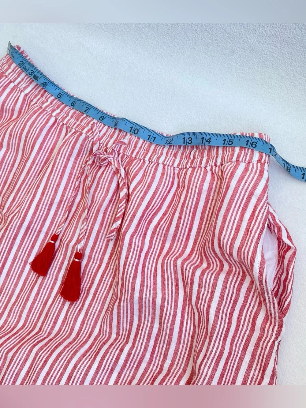 TALBOTS Linen/Cotton Blend Maxi Skirt Red/White Striped Elastic Waist Flare Sz L